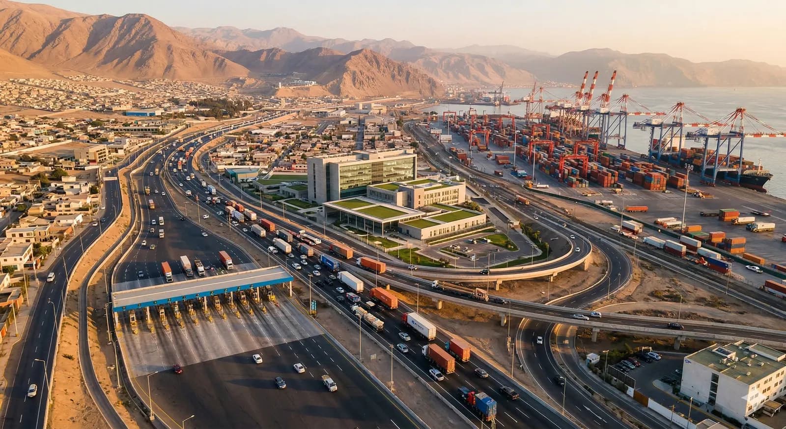 Highway interchange and port terminal representing core infrastructure